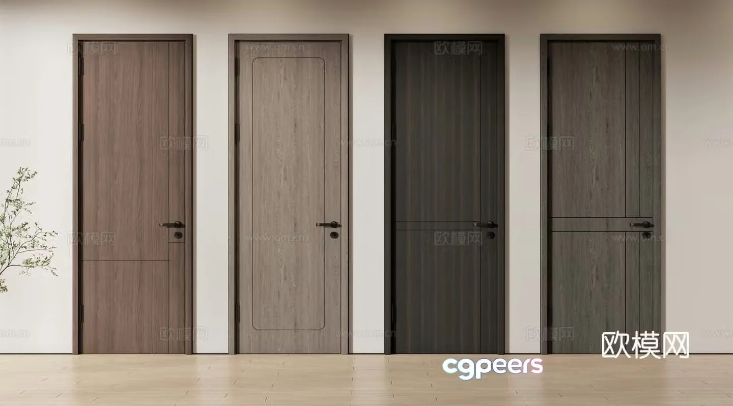New Chinese style single door room door bedroom door wooden door solid wood door 3d model