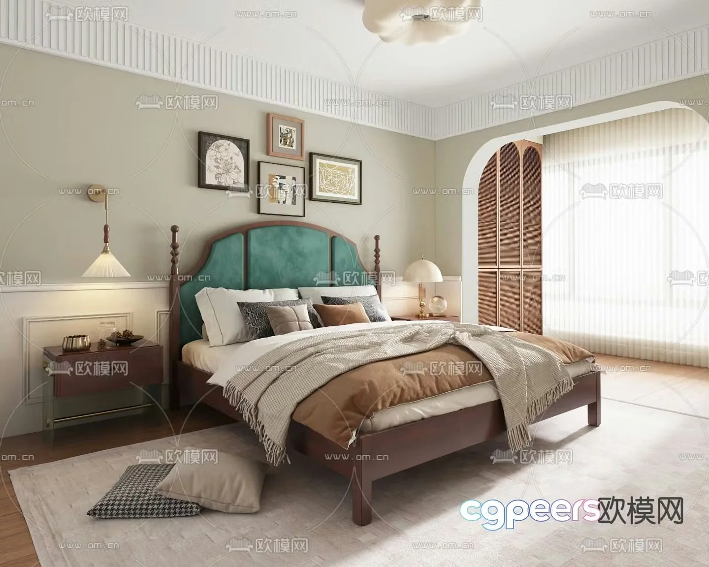 American double bed 3d model