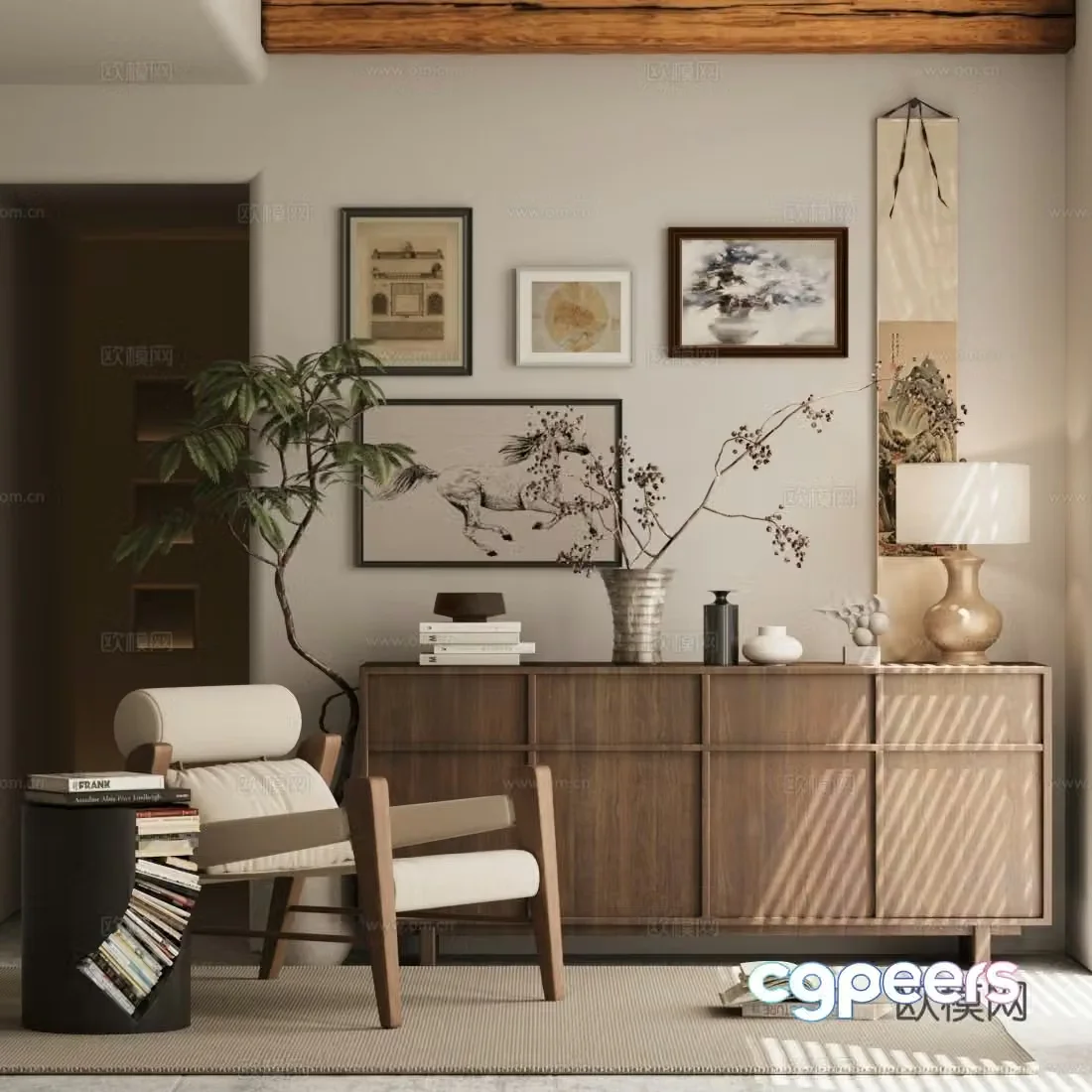 Washi leisure chair chest of drawers hanging paintings 3D model