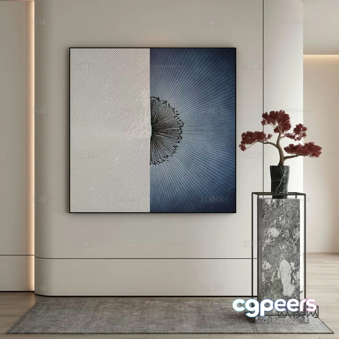 New Chinese texture painting decorative painting 3D model