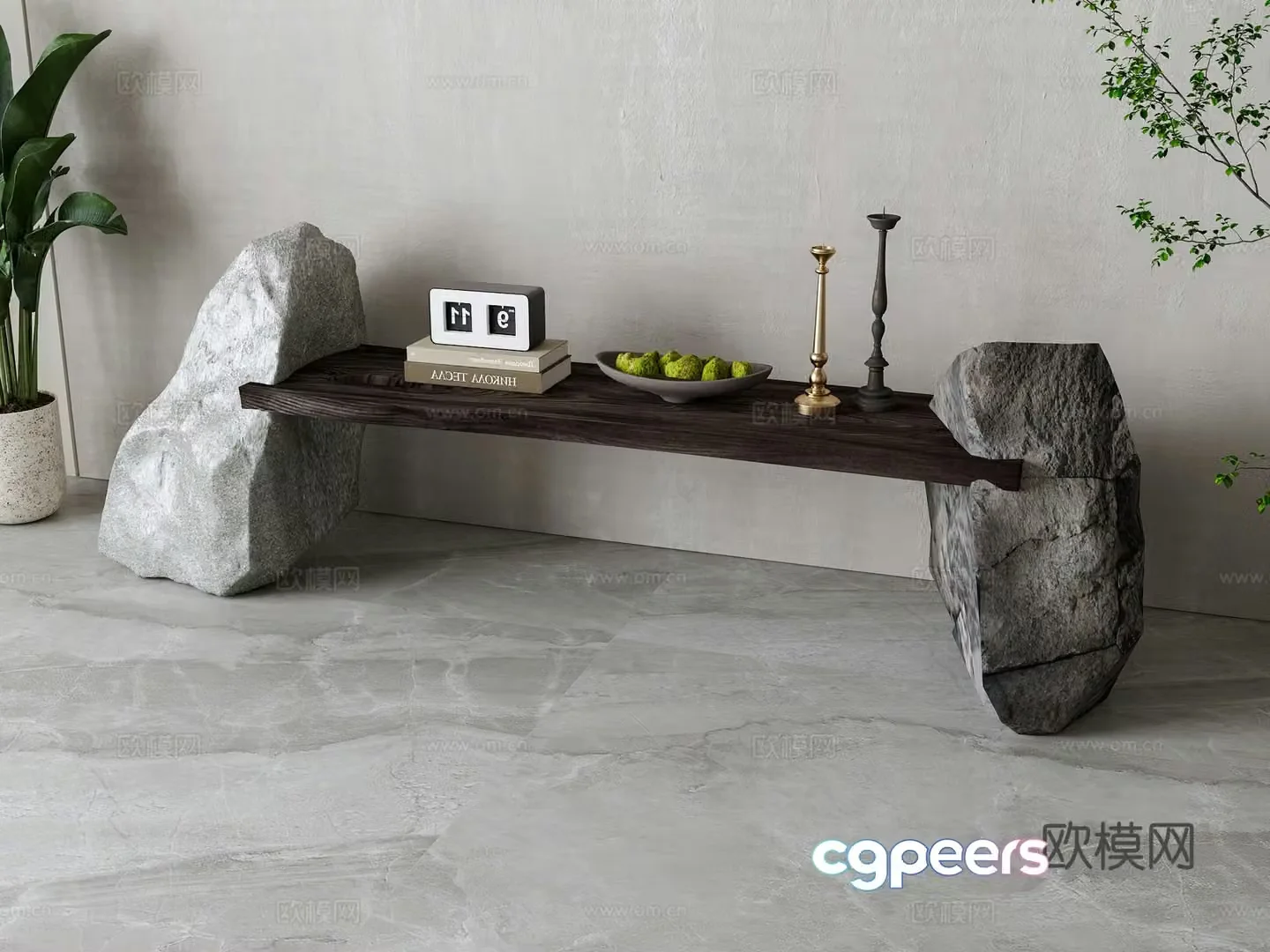 Wabi-sabi style stone table 3D model of Duanjingdai