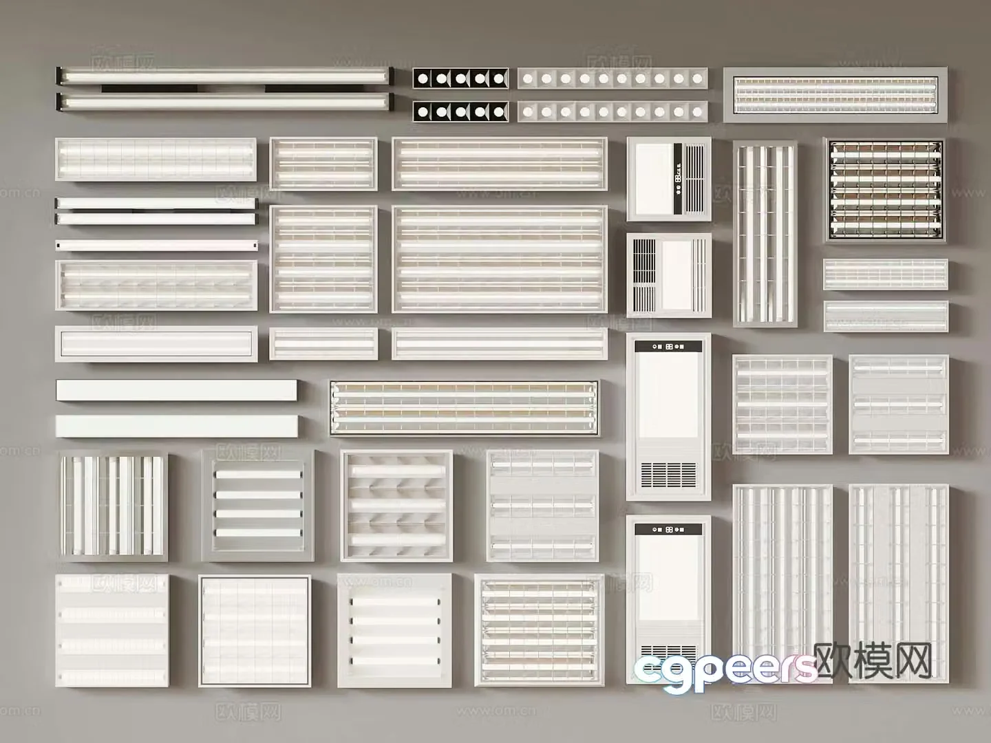 Modern grille lights long strip lights bathroom heater 3d model
