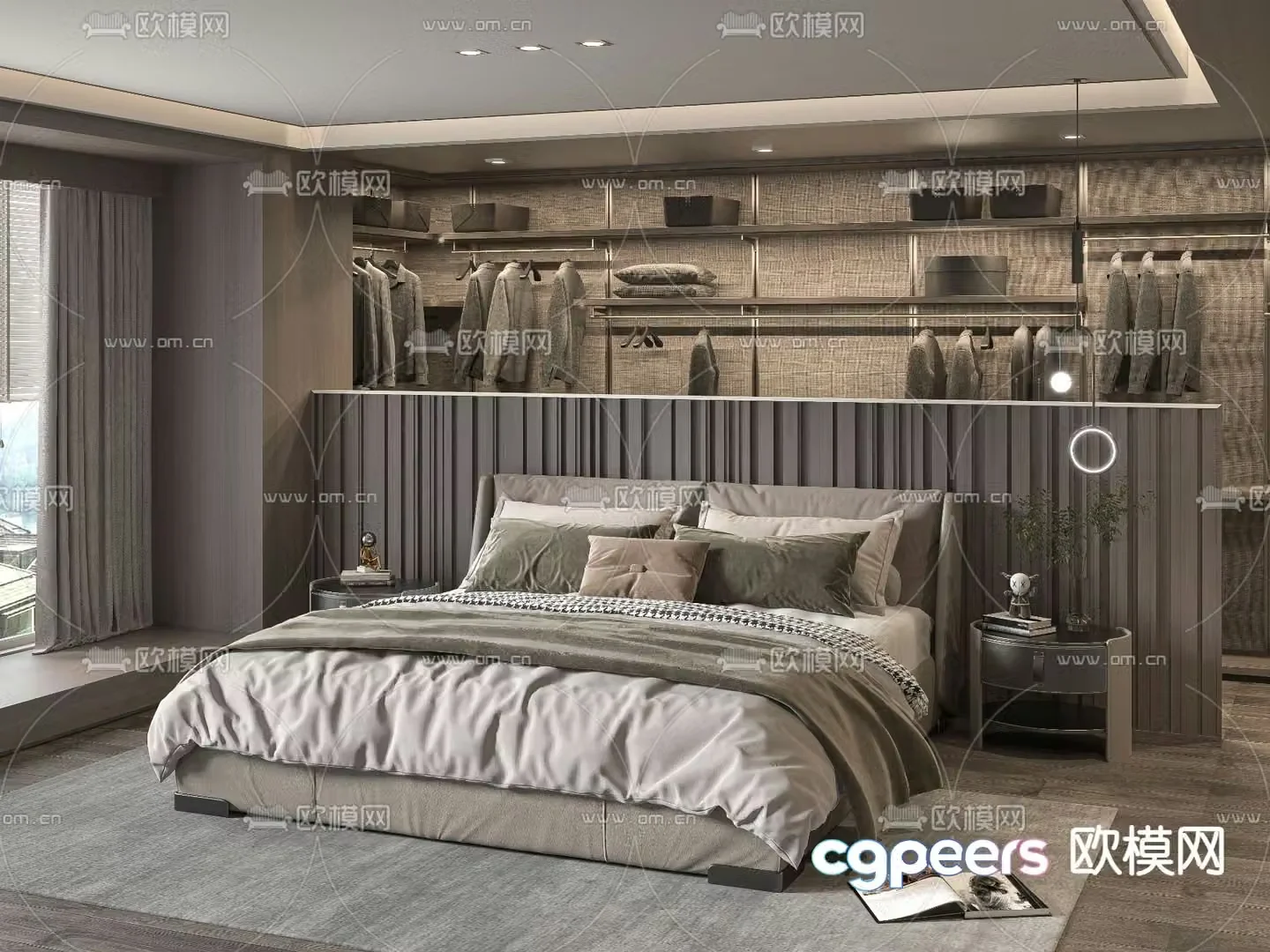 Minotti modern leather double bed 3d model