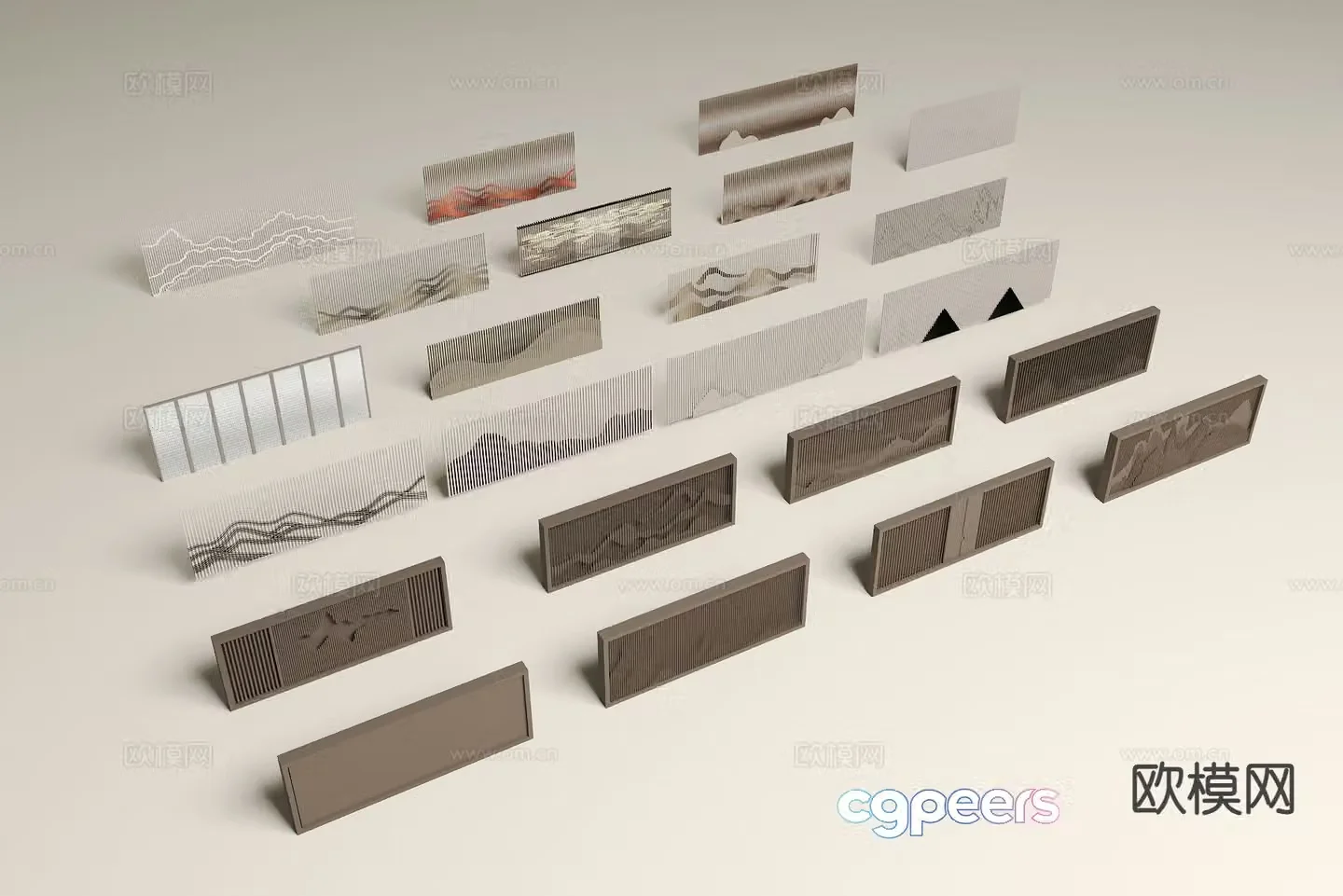 New Chinese style landscape wall grille landscape wall 3D model