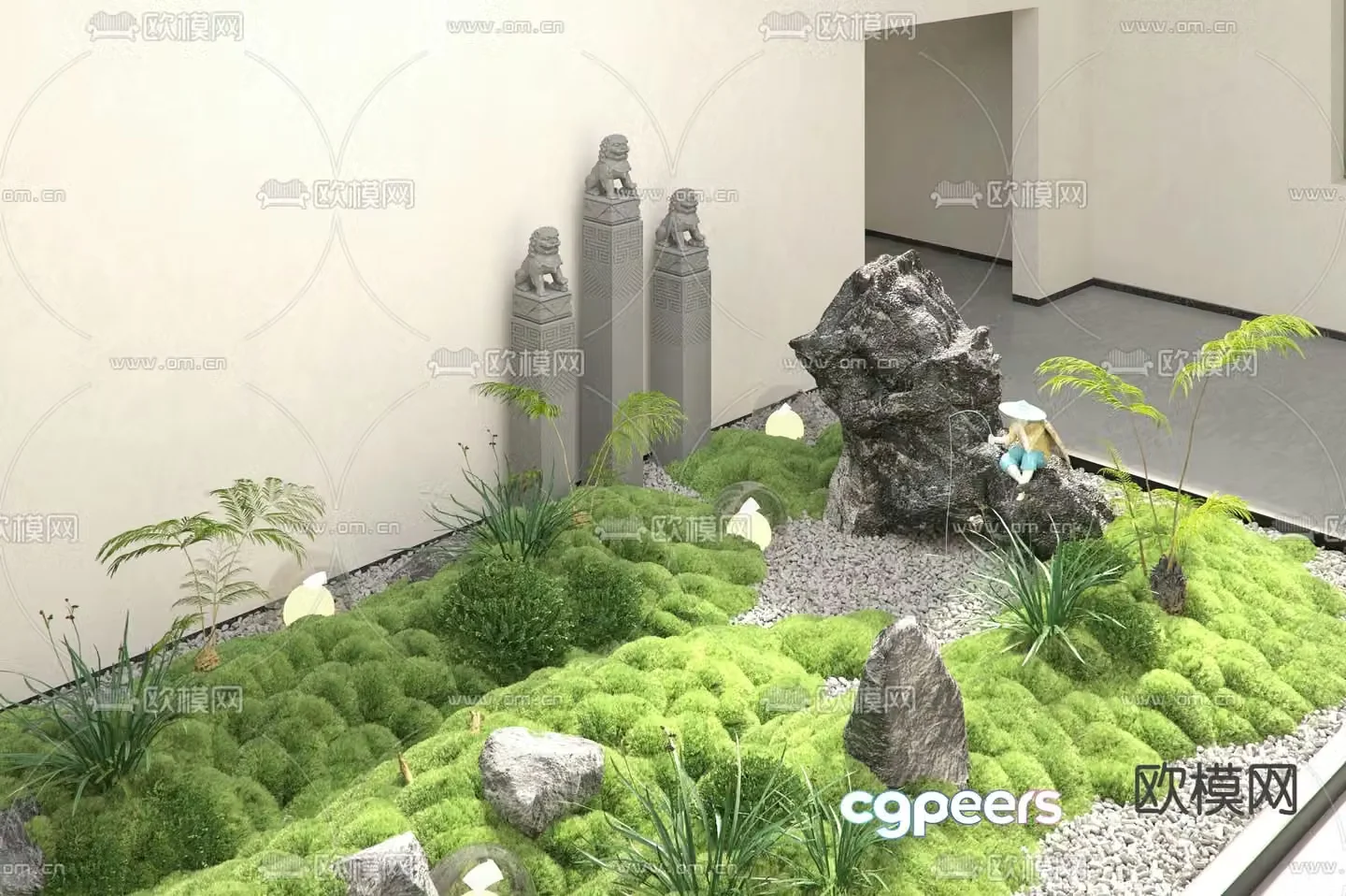 Indoor landscape moss landscaping rockery green plants 3D model