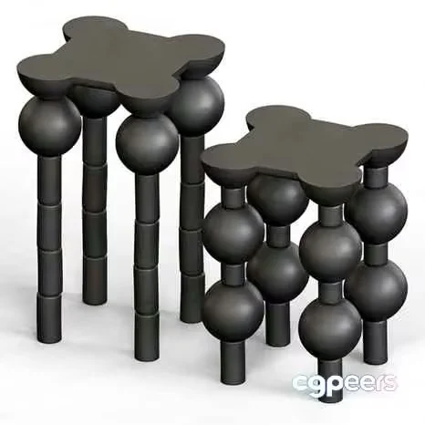 Three Abstract Black Tables 3D Model – 10289 – VRAY Render