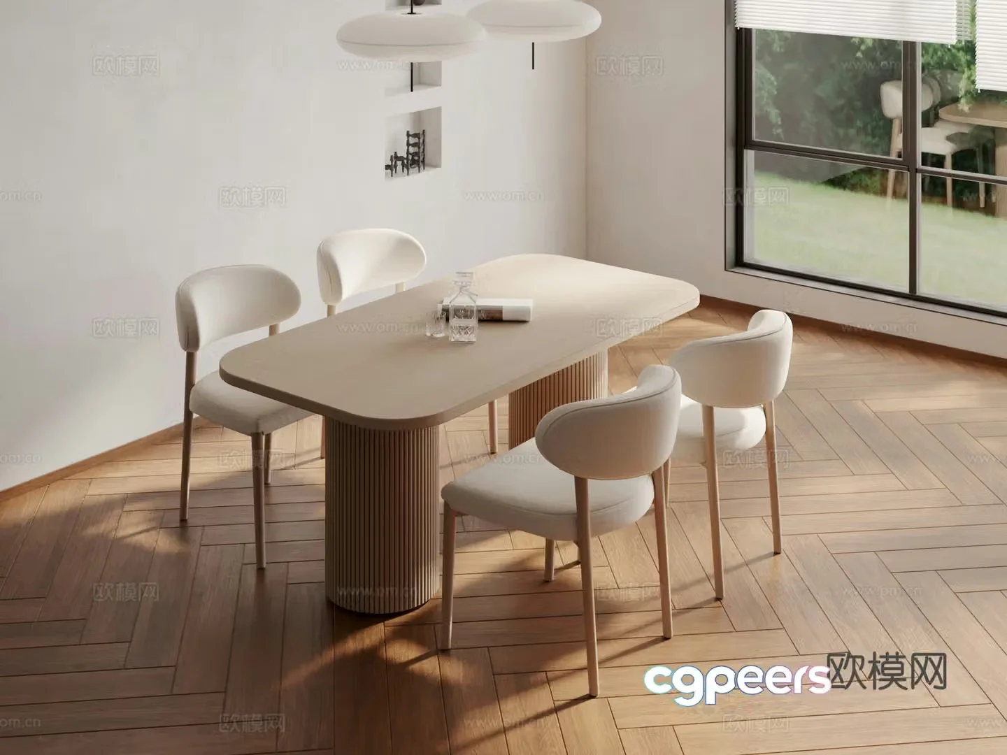 Modern dining table and chairs 3d model
