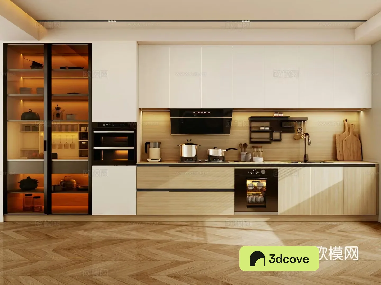 Modern cream style kitchen single-shaped cabinet open cabinet