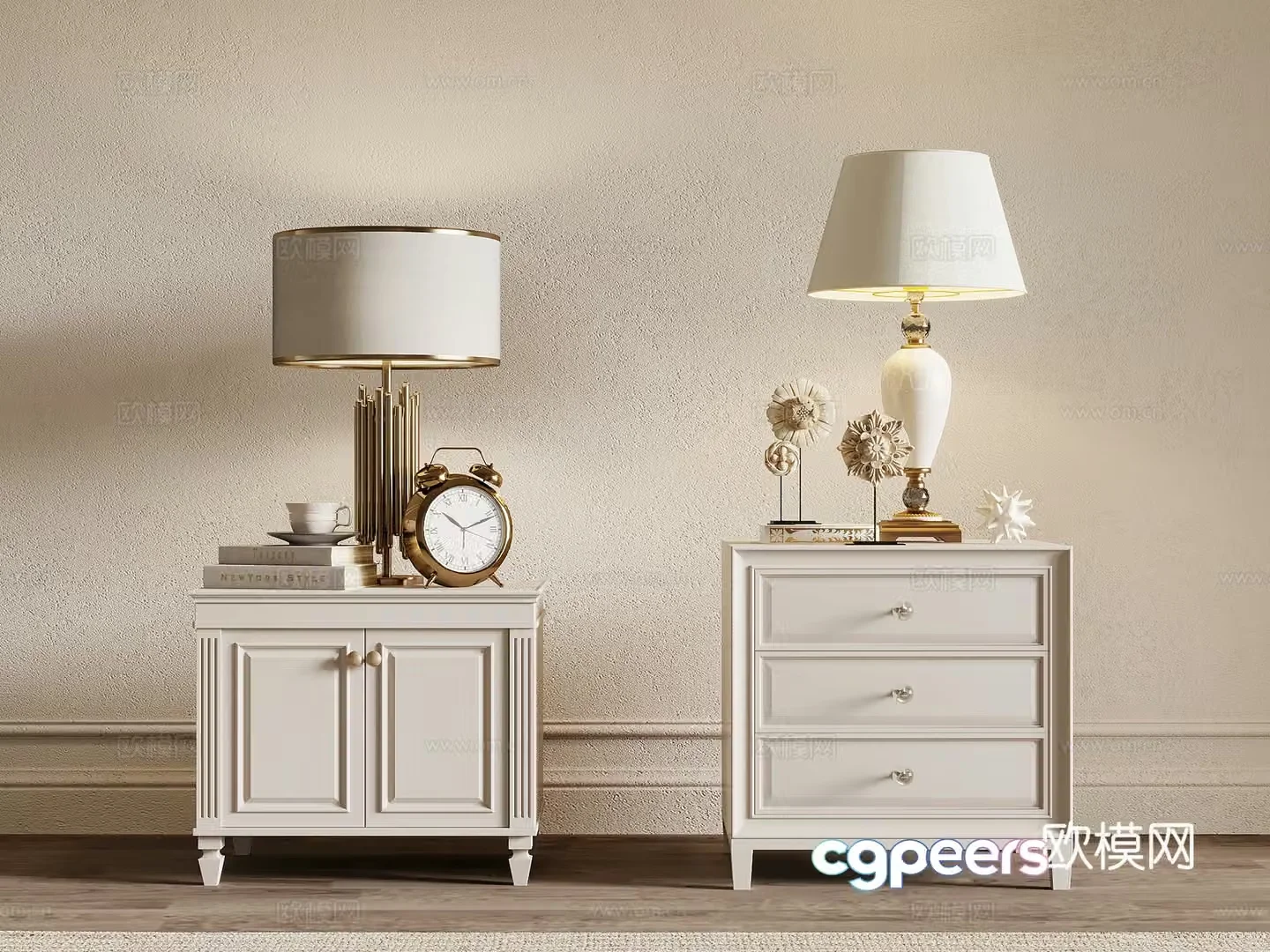 Bedside table French bedside table lamp decoration 3d model