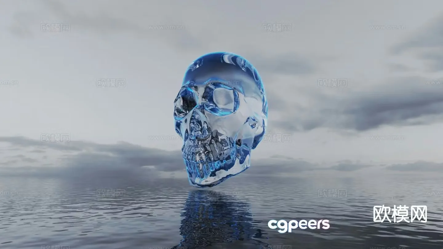 crystal skull transparent art installation sculpture 3d model
