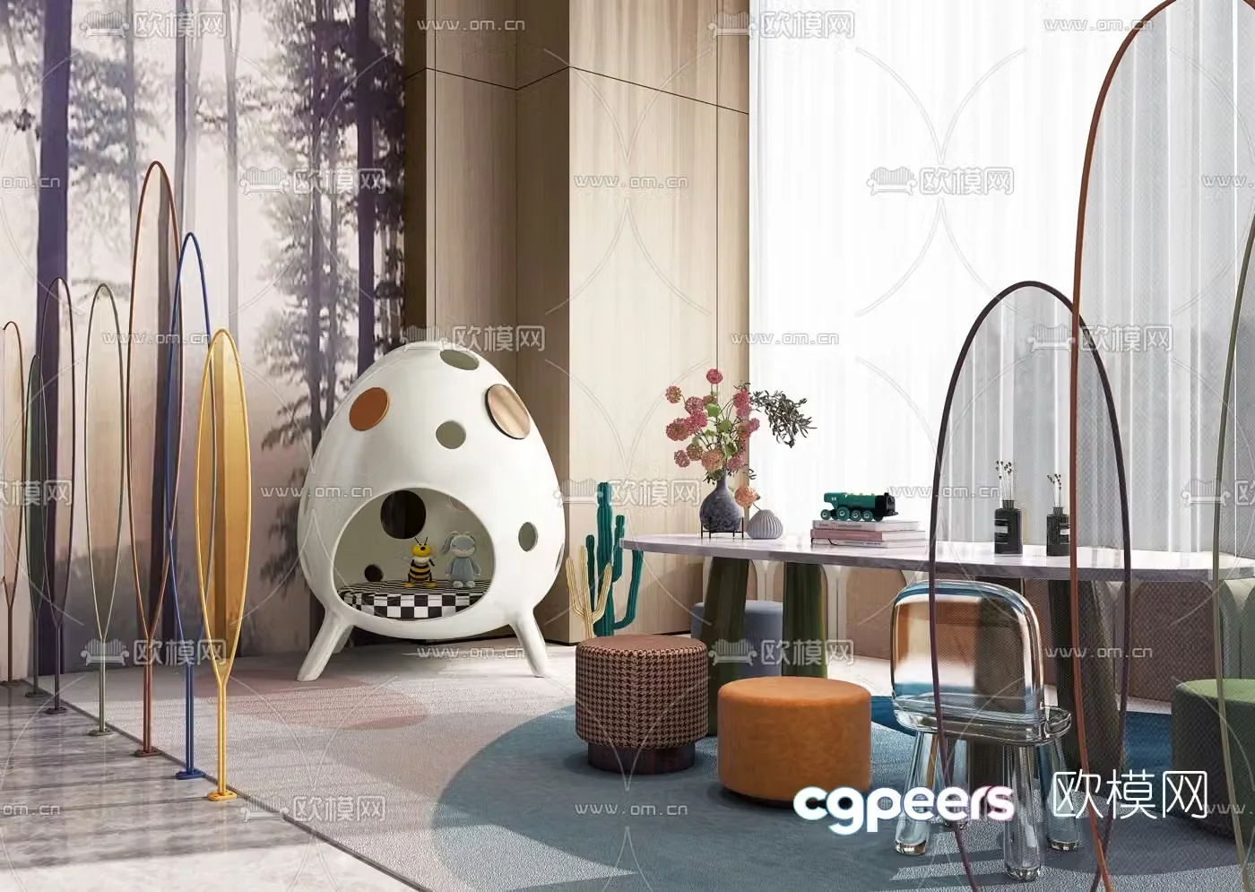 Modern eggshell children’s table and chair 3d model