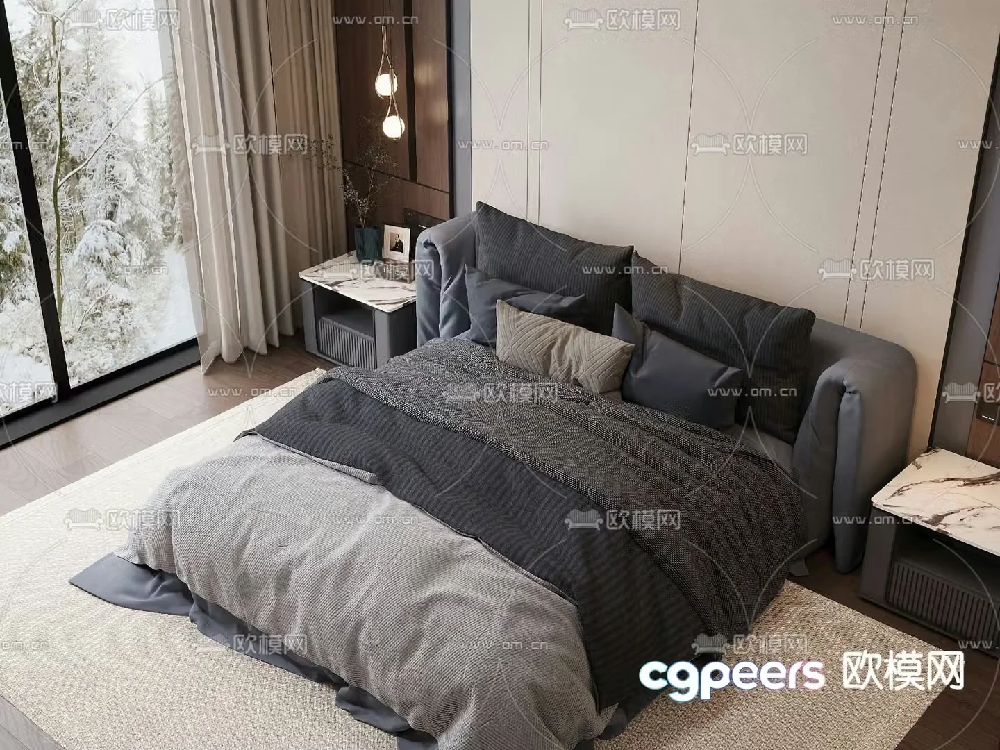 Modern double bed 3d model