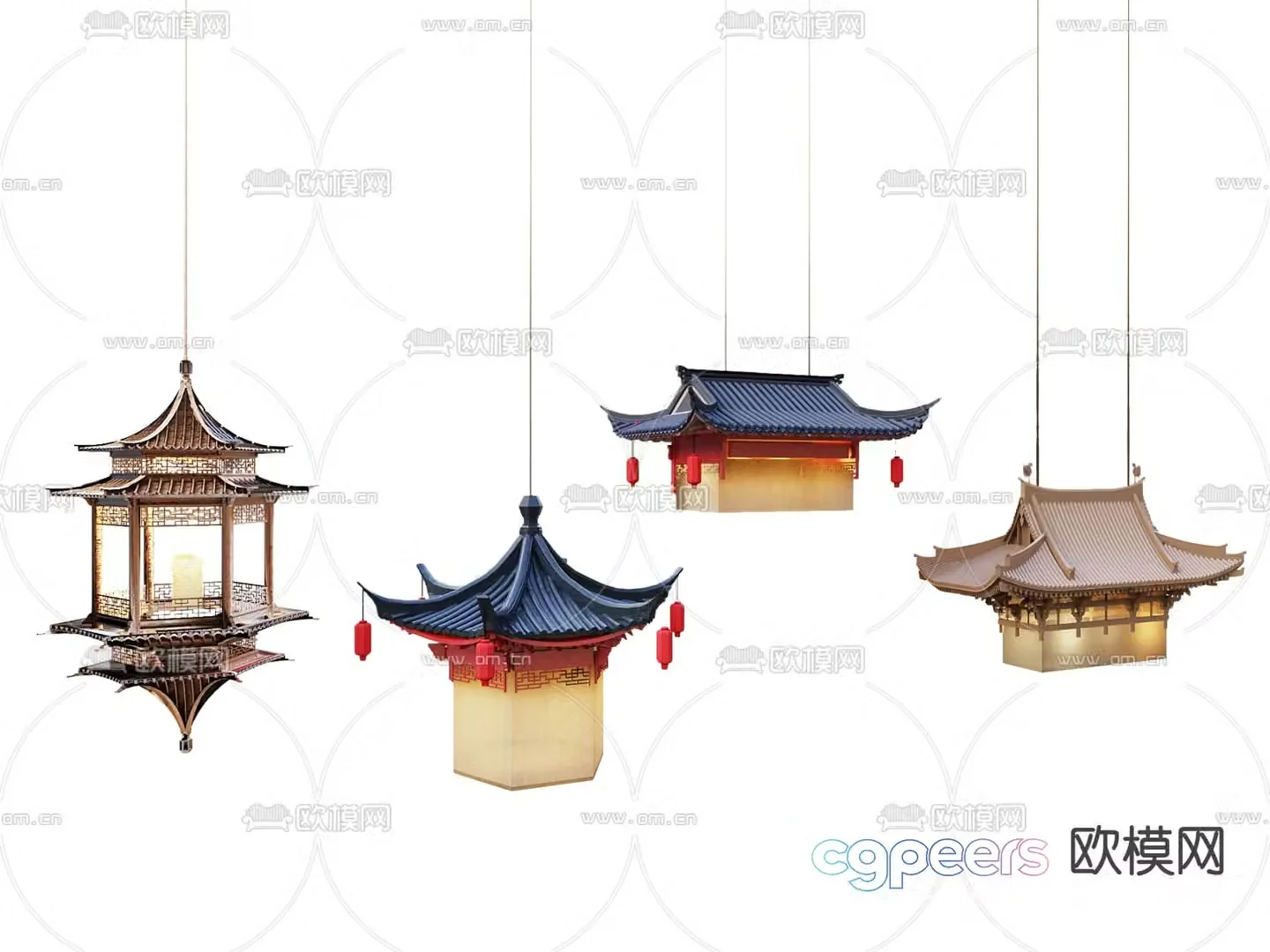 Chinese style chandelier ancient building chandelier 3d model