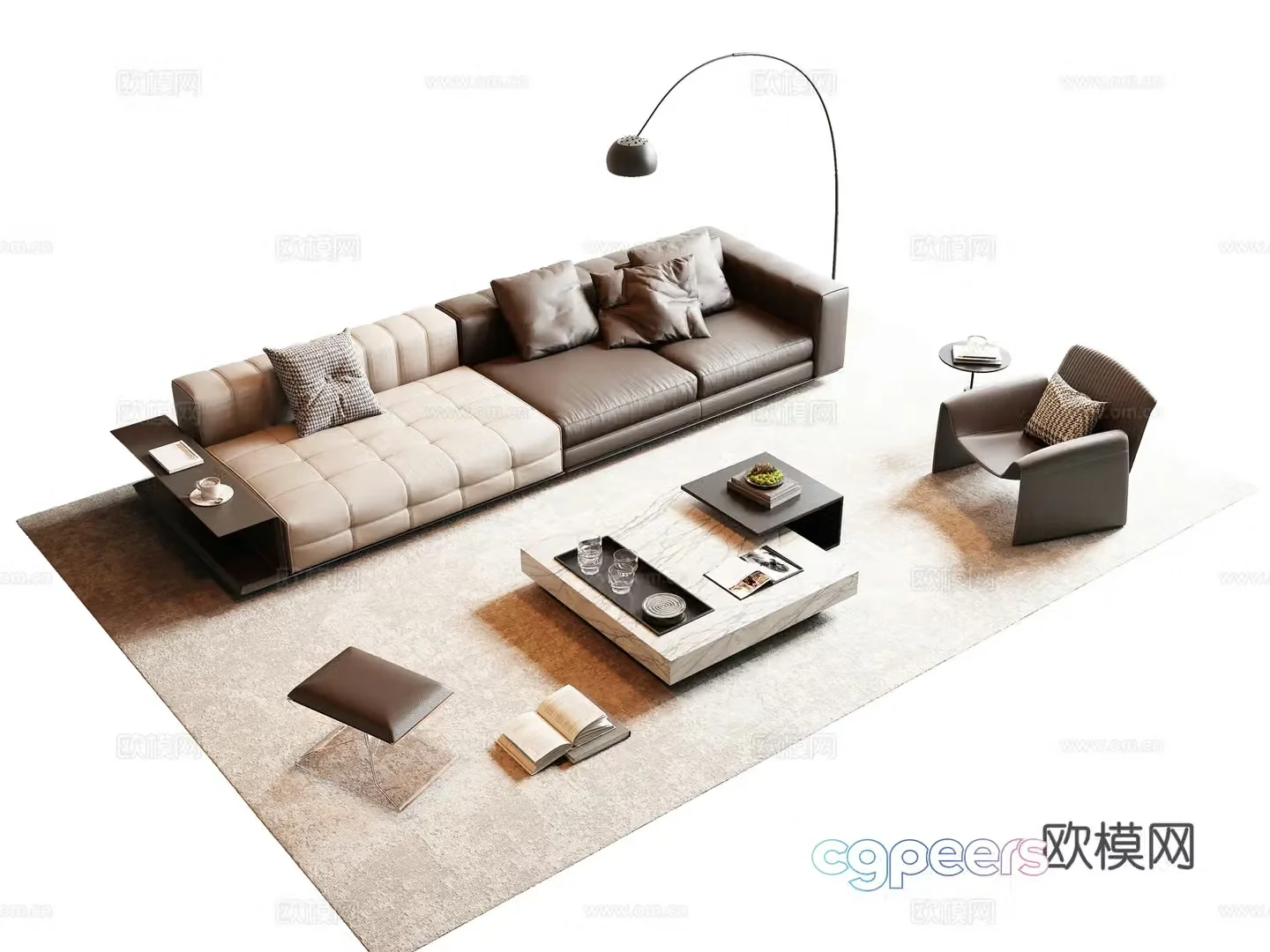 Modern Italian sofa coffee table combination 3D model