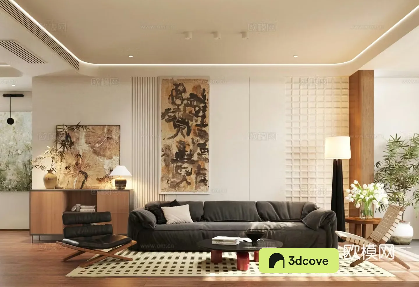 Medium-old home living room small living room sofa and coffee table combination side cabinet chest of cabinets 3D model
