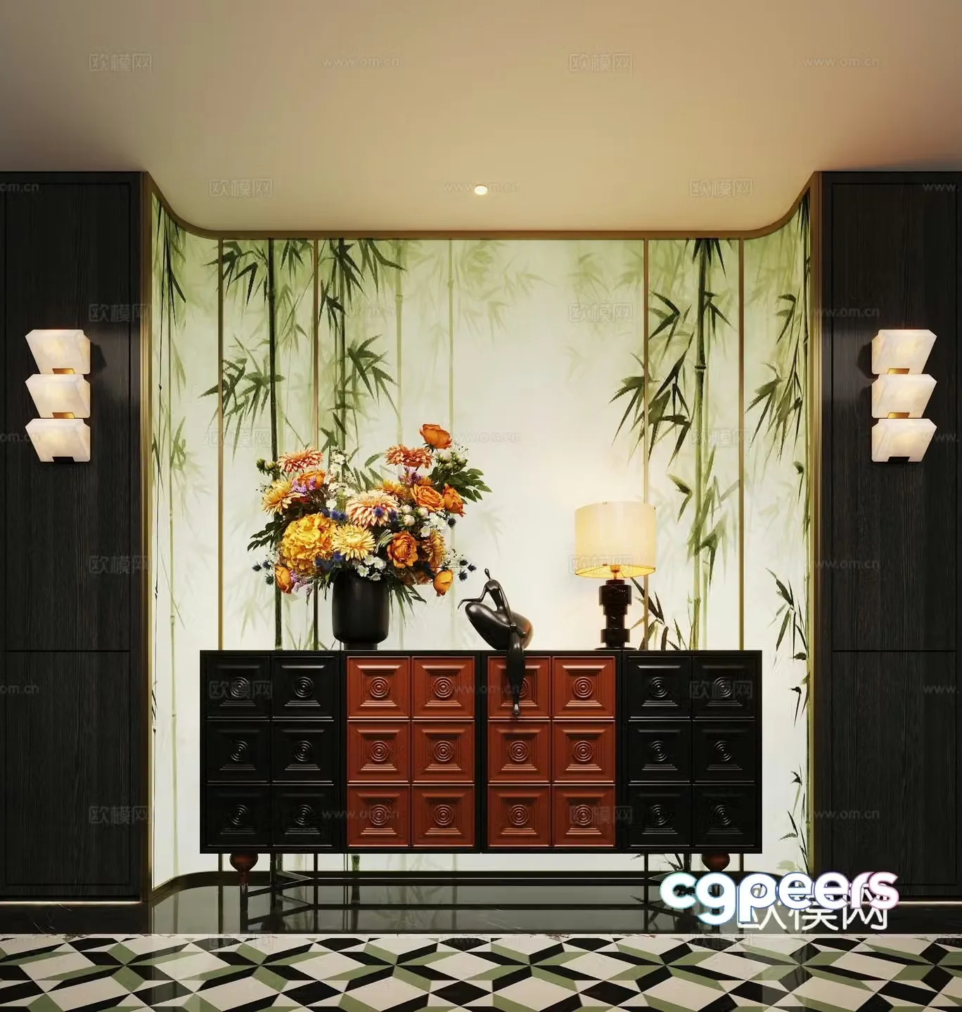 Medieval style entrance cabinet Duanjing cabinet 3D model