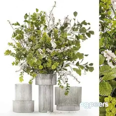 White Vase With Flowers 3D Model – 9371 – VRAY Render