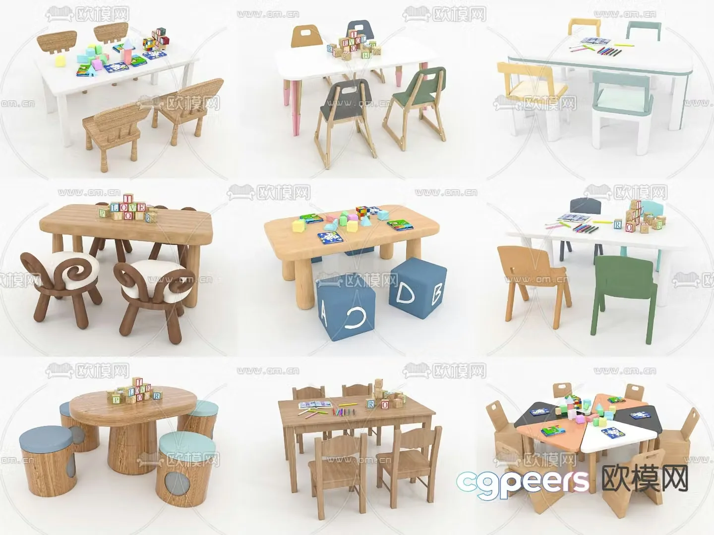 Modern children’s table and chair 3d model