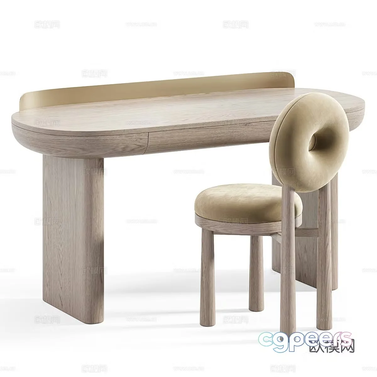 New Chinese style light luxury salmon desktop desk chair 3D model