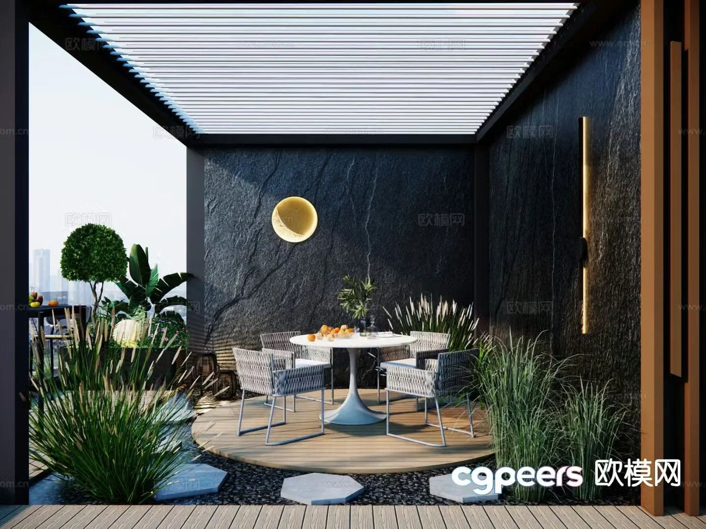 modern garden terrace roof garden 3d model