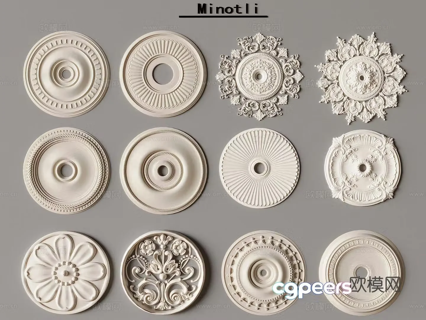 French carved gypsum line gypsum corner flower line components French background wall decoration 3D model