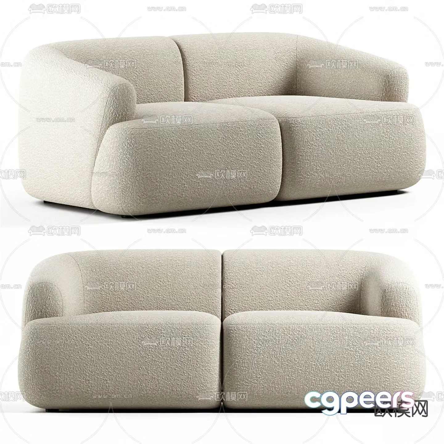 Cream style sofa double sofa 3d model