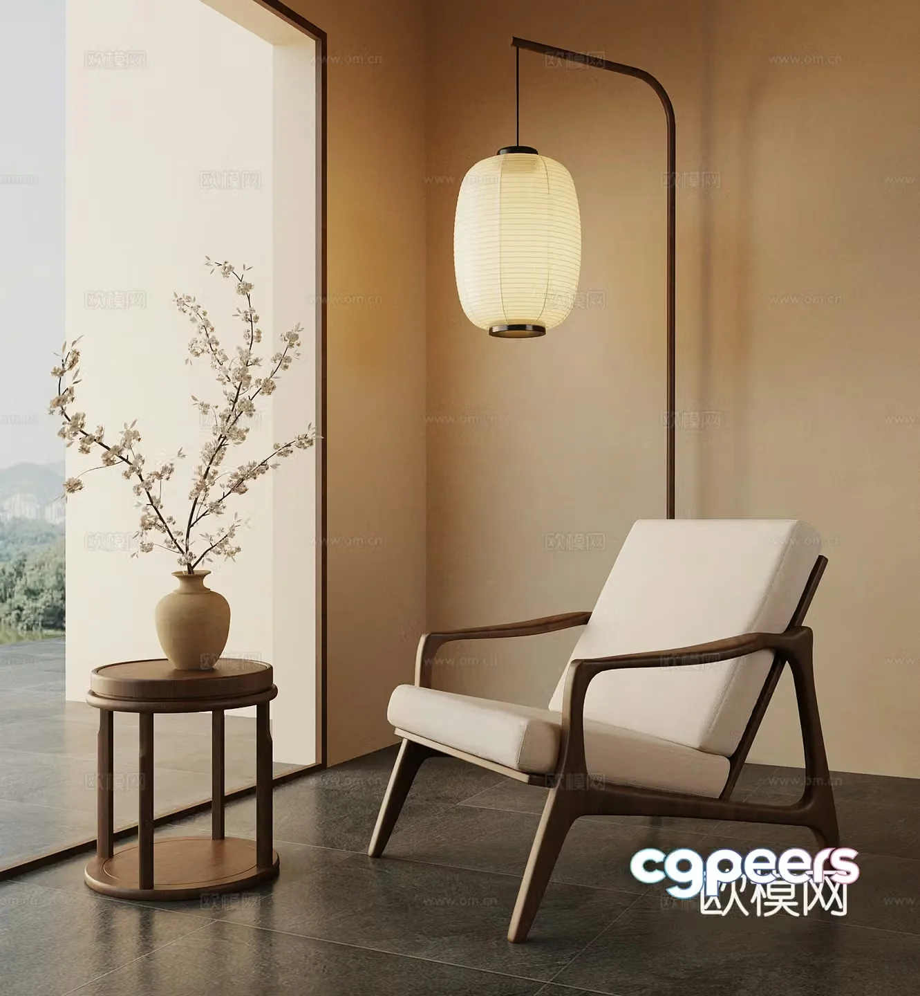 New Chinese style leisure chair floor lamp vase ornament 3D model