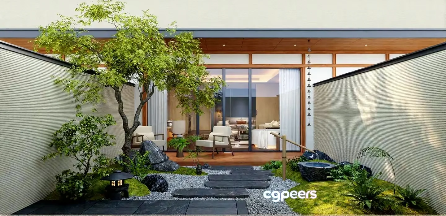 Modern Japanese-Inspired Garden 3D Model – 7205 – CORONA Render