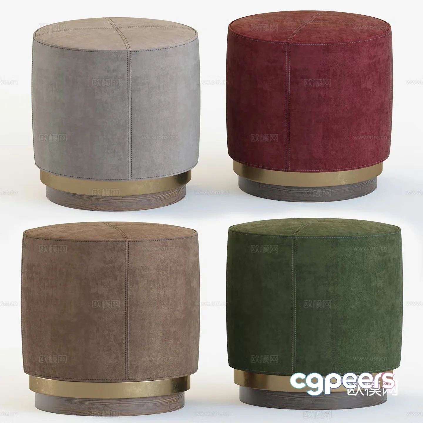 New Chinese style light luxury fabric round stool 3D model