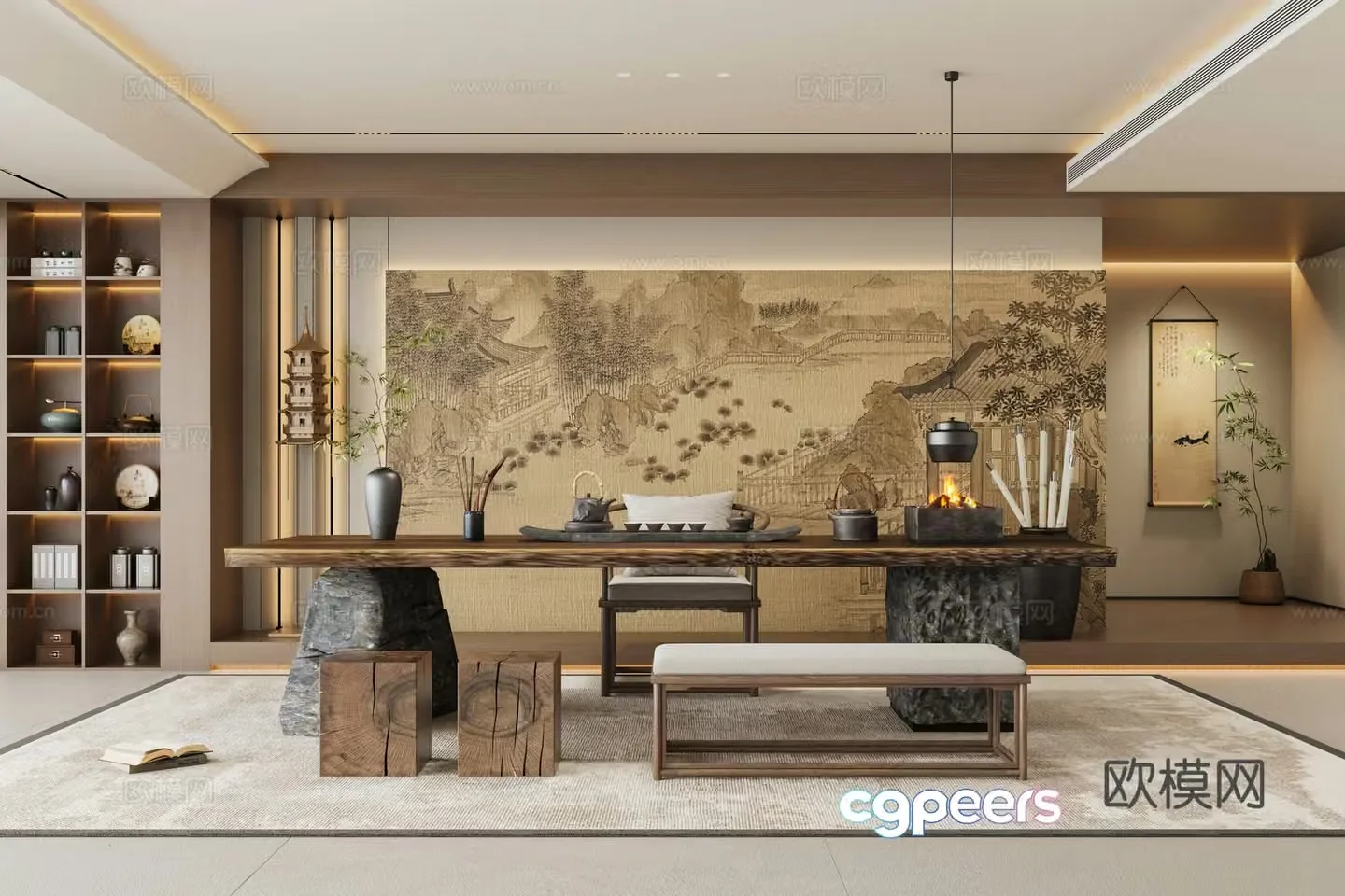 New Chinese Tea Room Zen Tea Room 3D Model