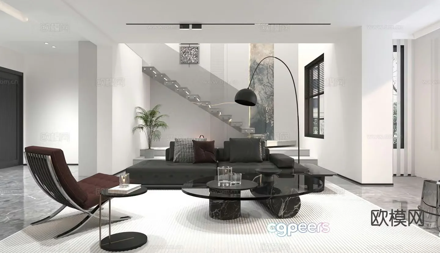 Minimalist villa lobby 3d model