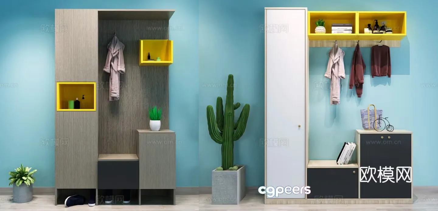 Nordic shoe cabinet combination 3D model