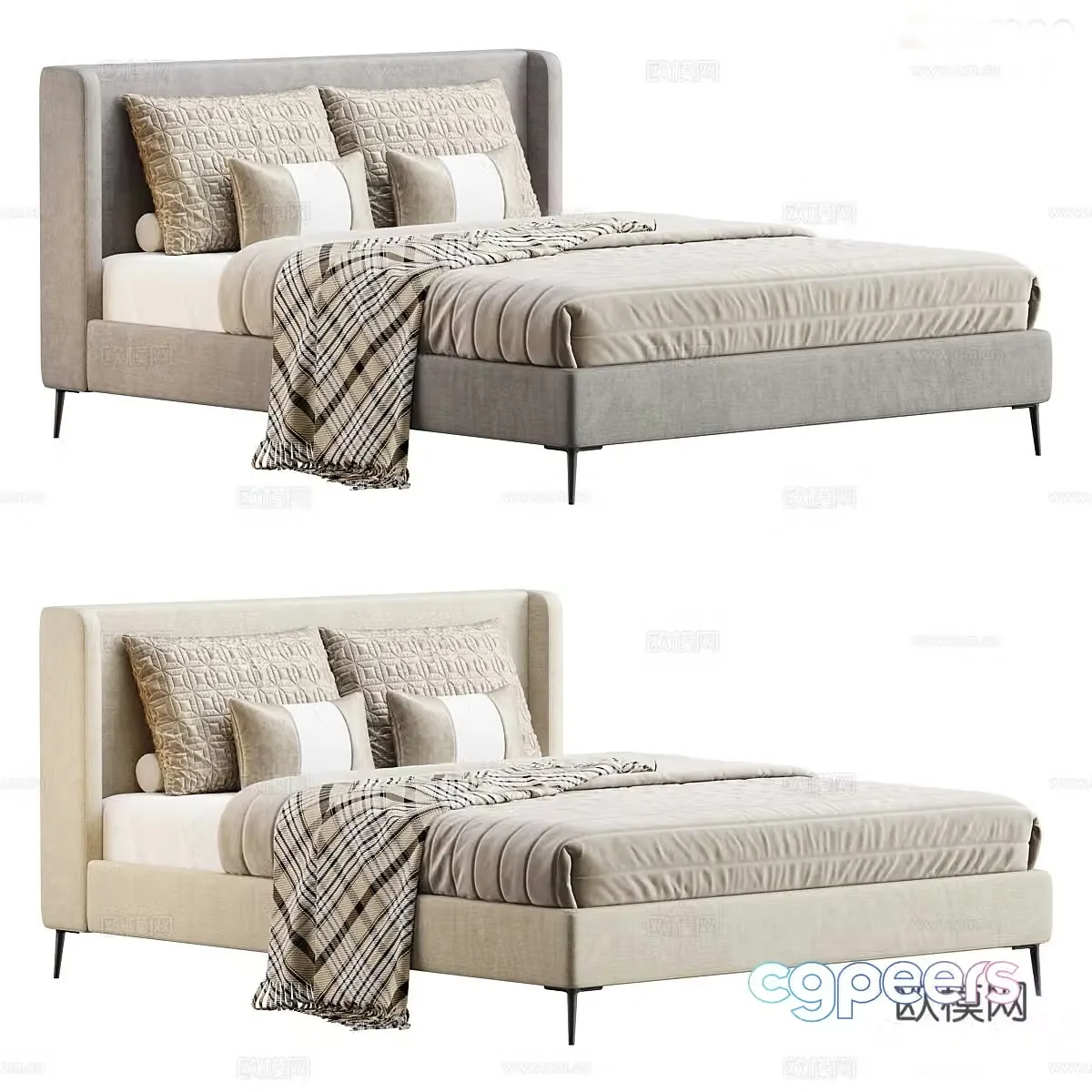 New Chinese style fabric double bed 3D model