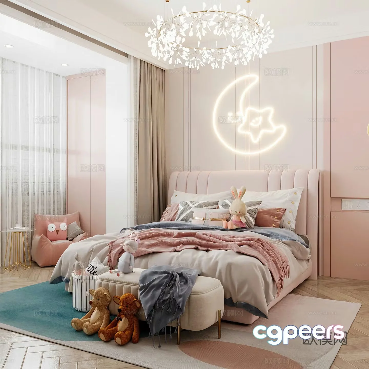 Modern children’s room girl’s room 3d model