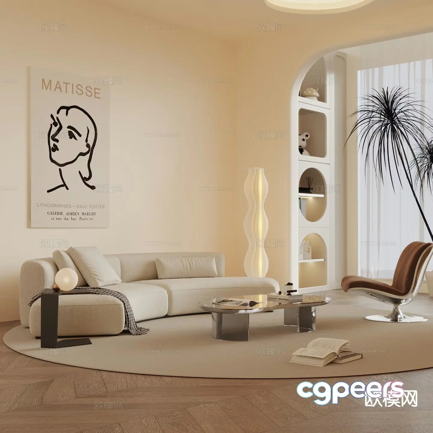 Cream style curved sofa modular sofa 3d model