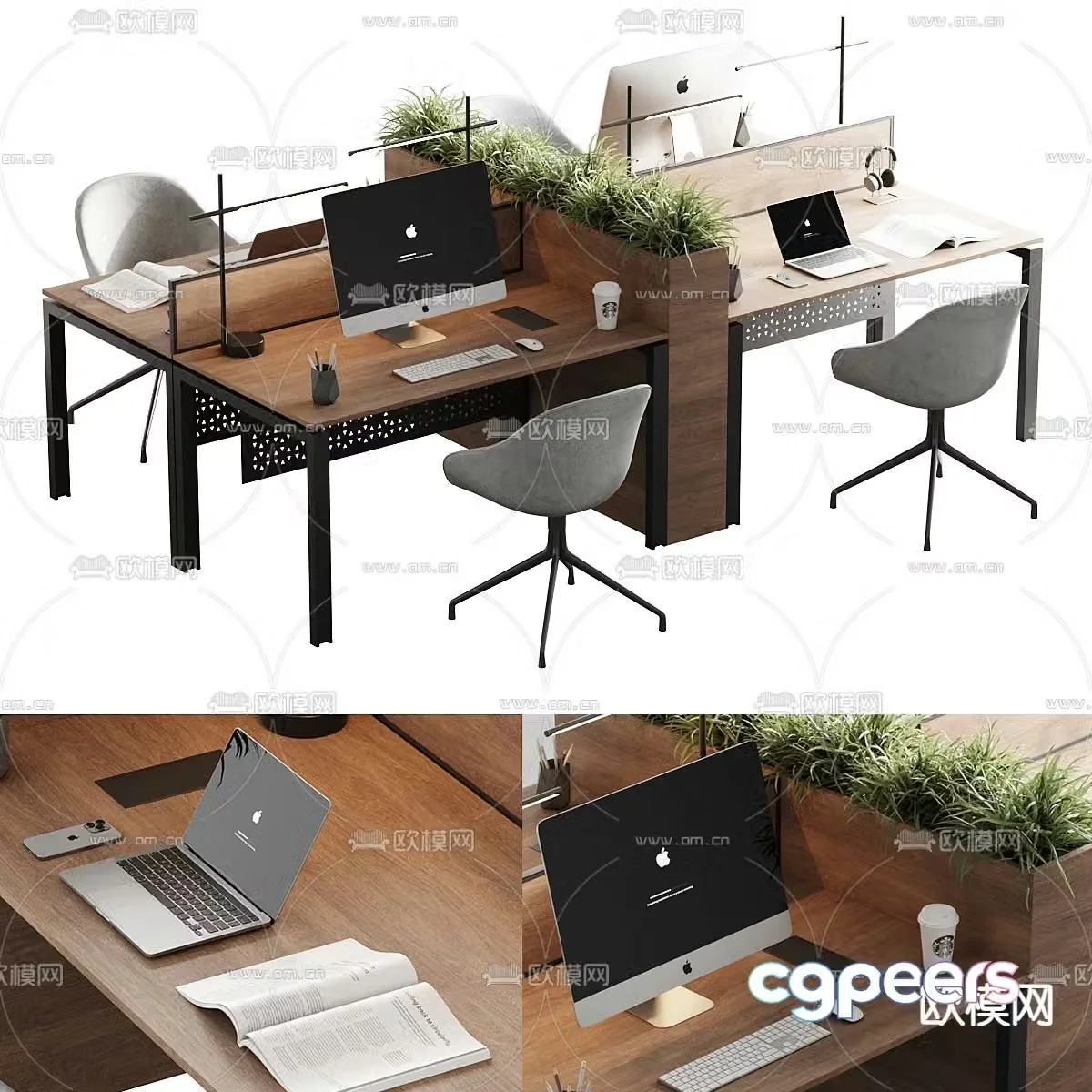 Office desk and chair station 3D model