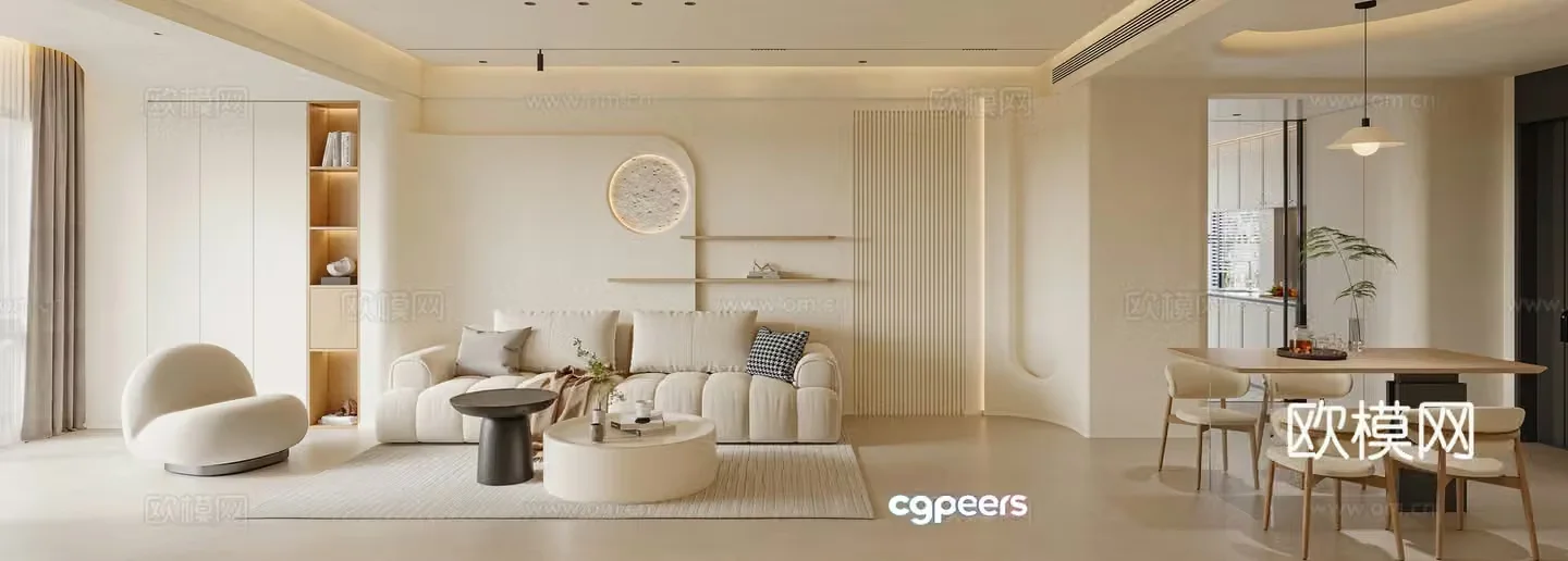 Modern Cream Style Restaurant 3D Model