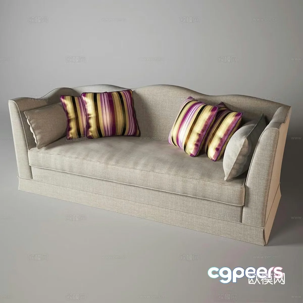 Veranda European classical sofa fabric double sofa 3D model