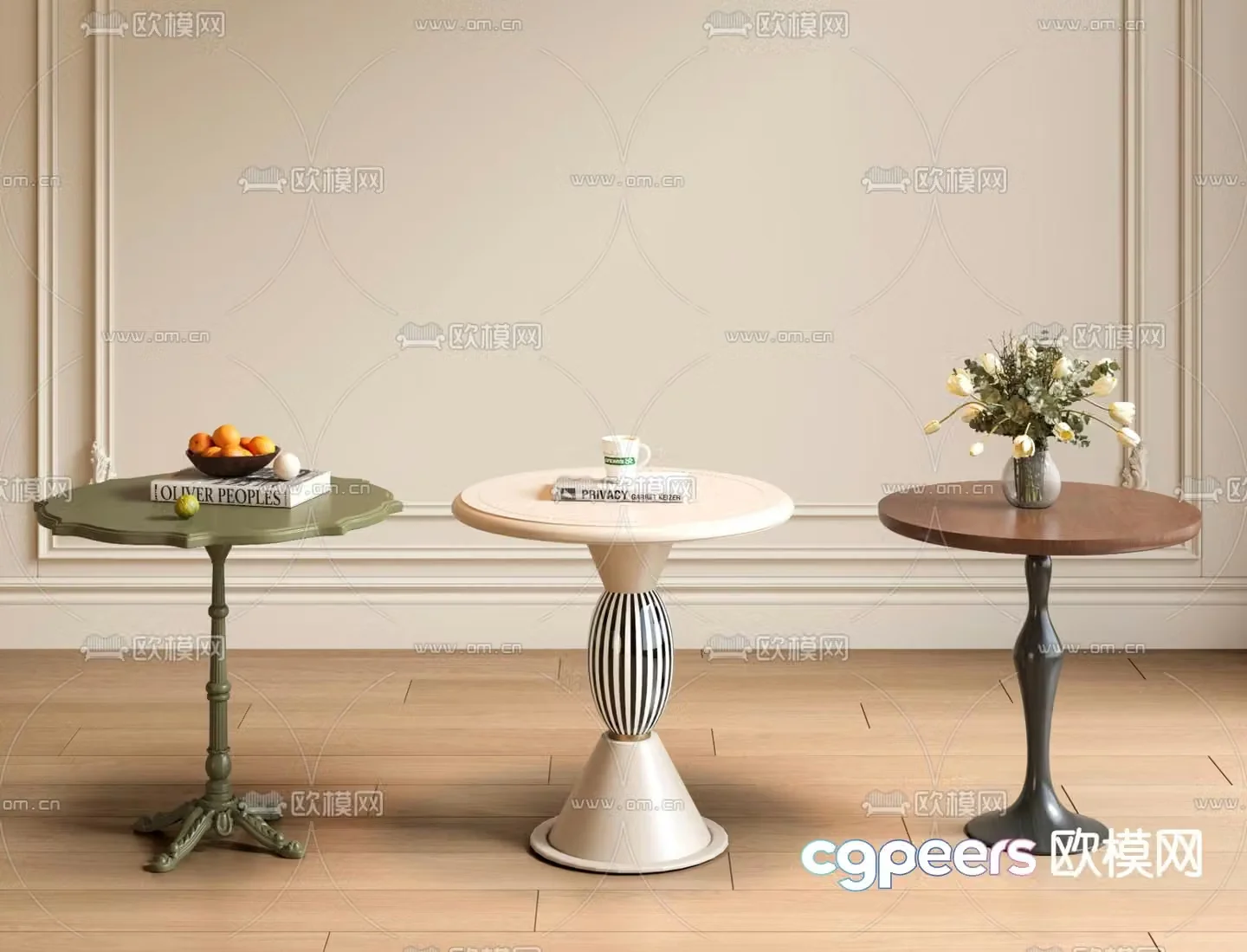 French side table corner table round table table table 3D model
