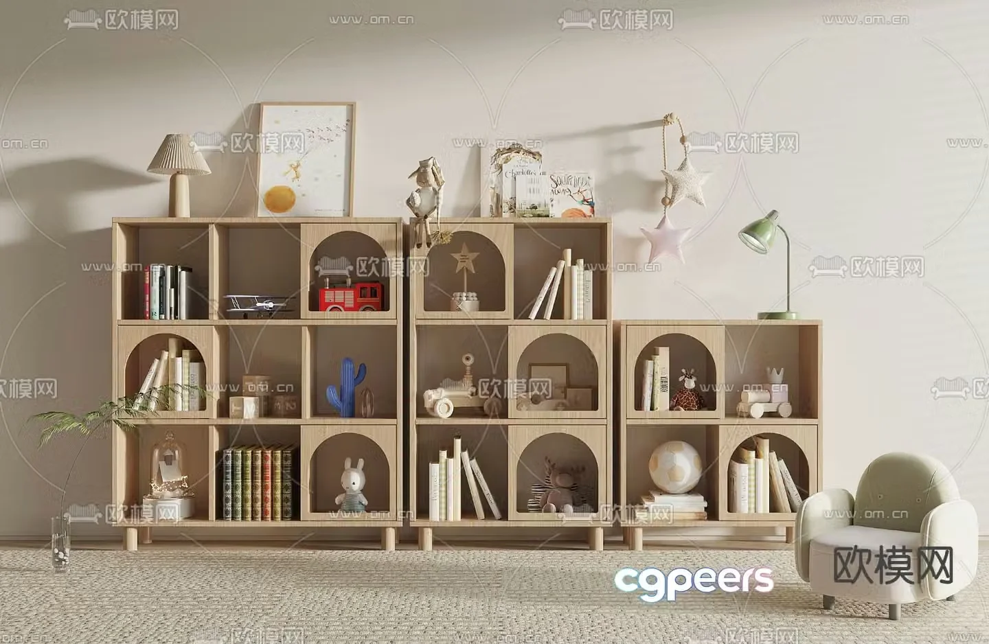 Children’s bookcase storage cabinet 3d model