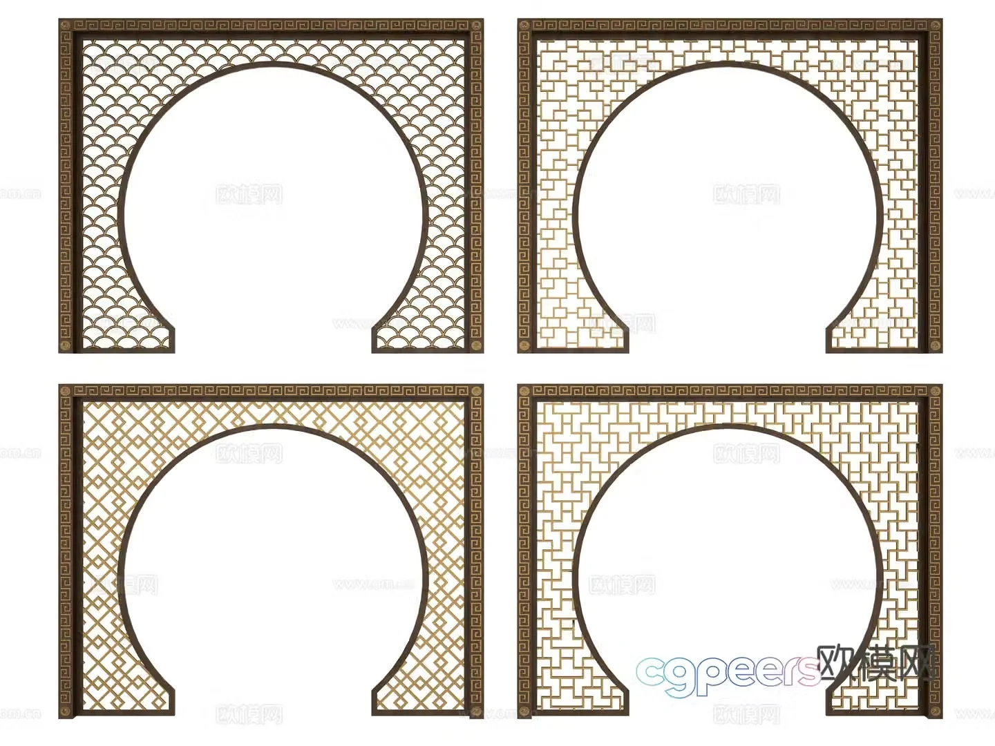 New Chinese-style moon door partition combination 3D model