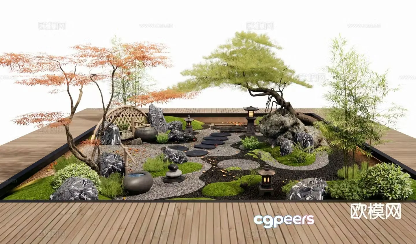 Japanese courtyard landscape sketch courtyard landscape 3D model