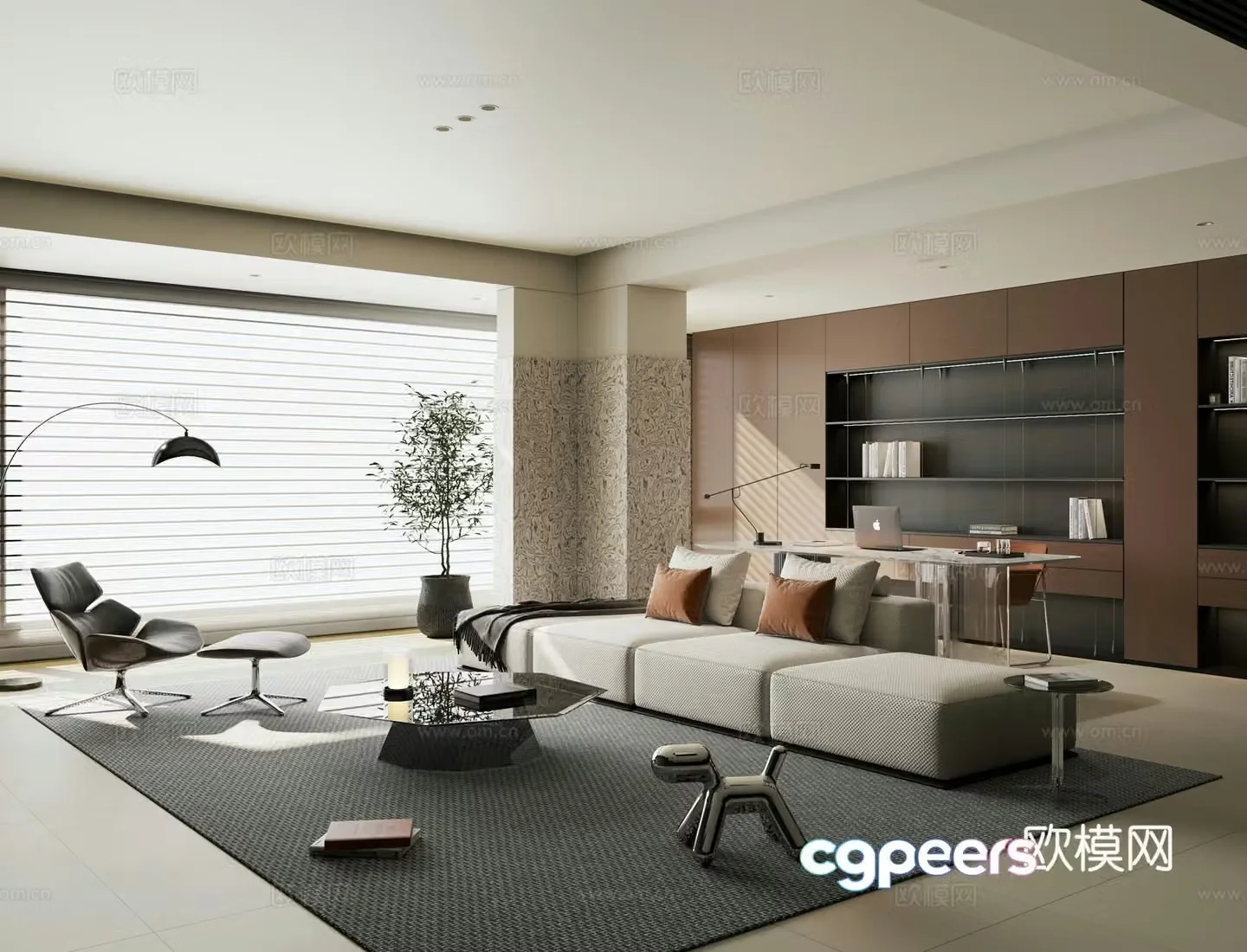 Italian modern home living room horizontal hall living room without lights large flat living room 3D model