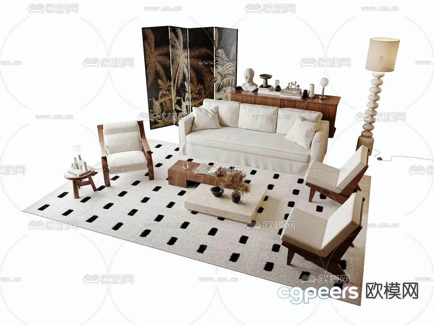 Medieval sofa combination coffee table 3d model