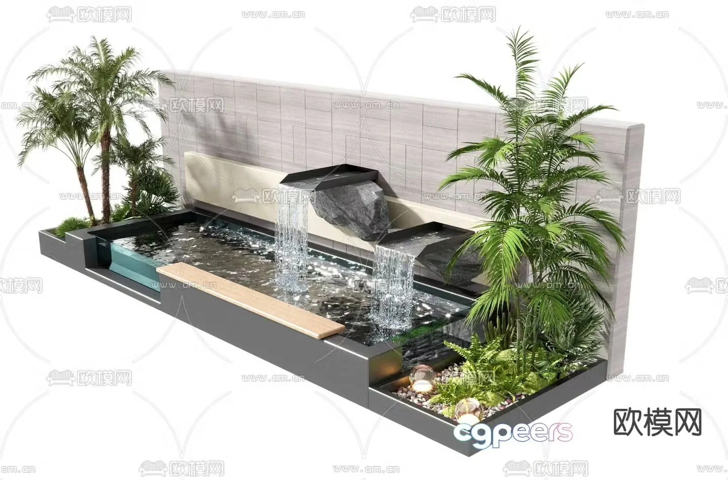 Water feature wall falling water feature wall pool sketch 3D model