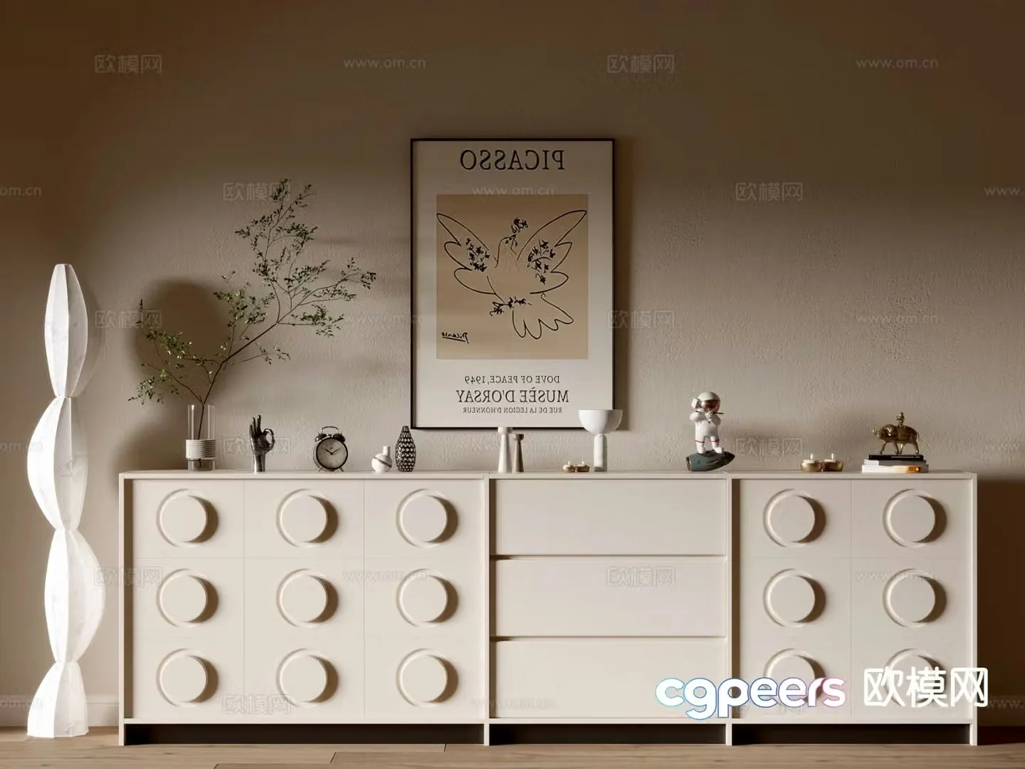 Cream style entrance cabinet Duanjing cabinet 3D model