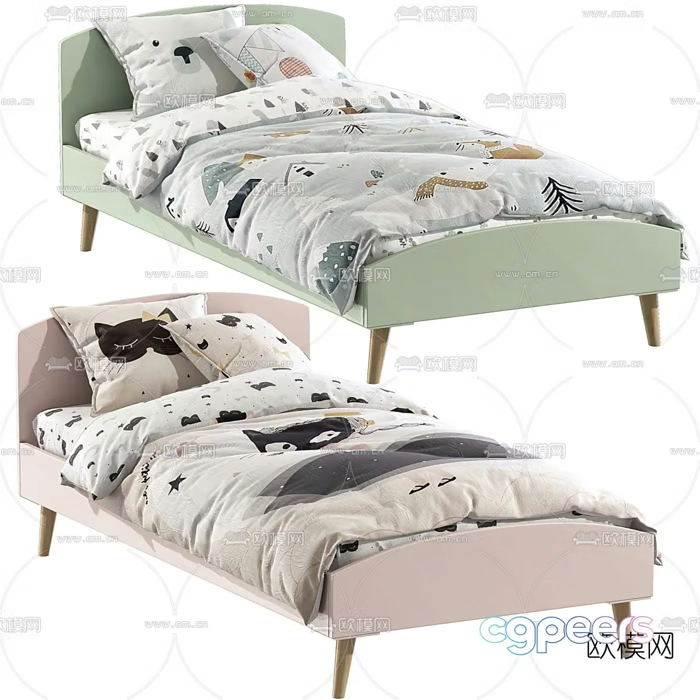 Nordic fabric children’s single bed 3d model