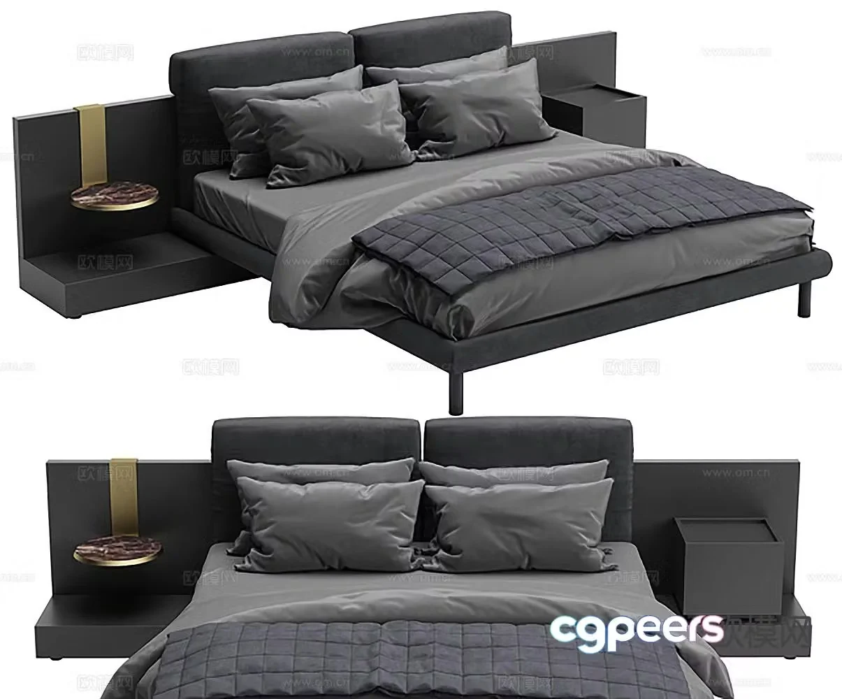Simple gray double bed 3d model