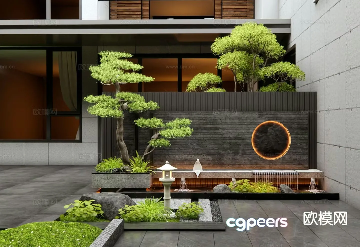 New Chinese style courtyard landscape wall entrance landscape wall flowing water landscape wall 3D model