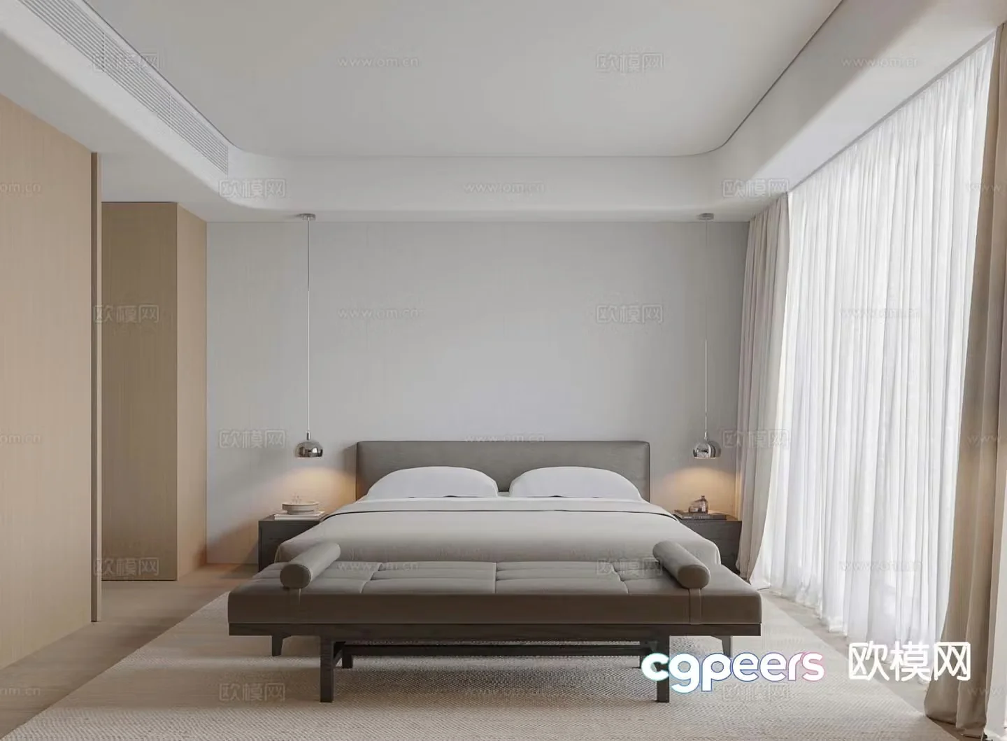 Modern minimalist bedroom master bedroom 3d model